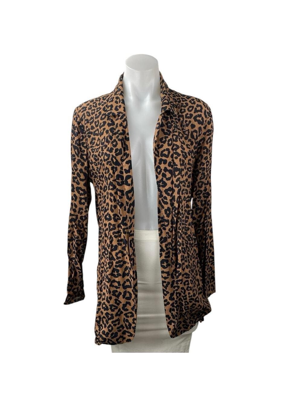 Beach Riot Brown Leopard Animal Print Open Front Long Sleeve Cardigan Top Size S